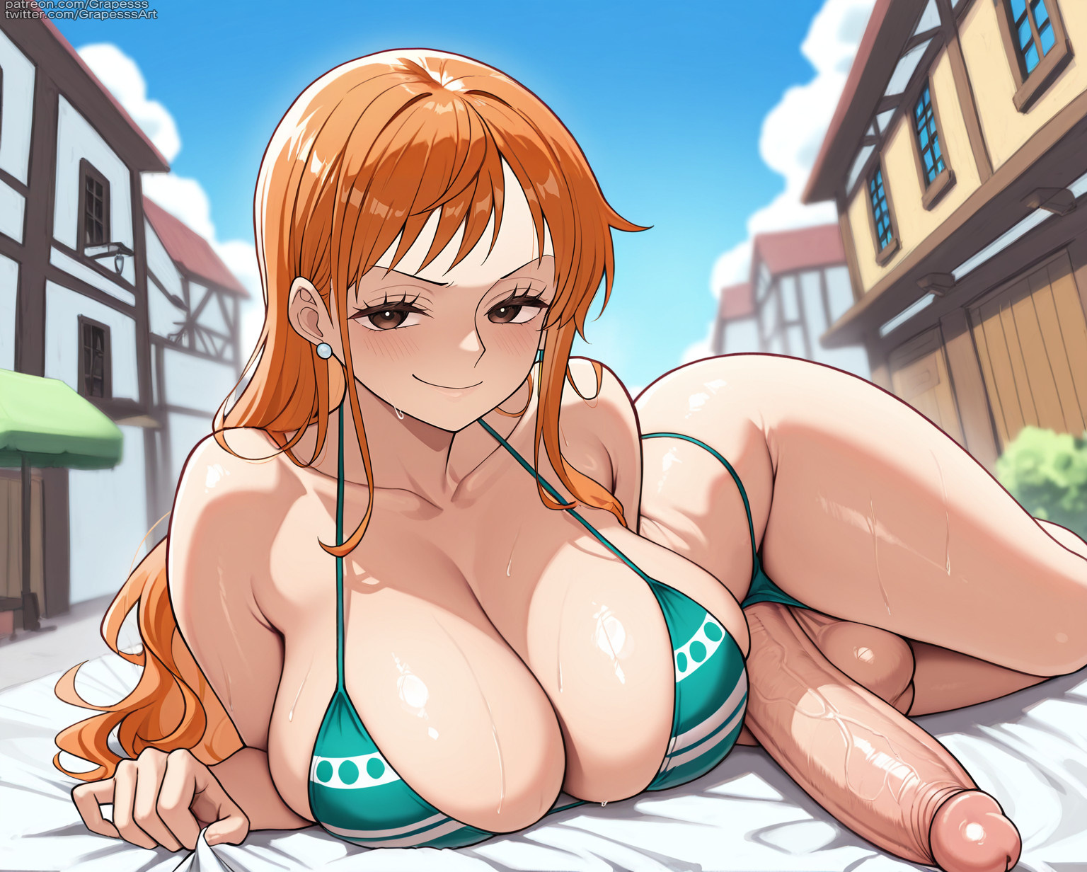 1futa, ai generated, futa only, futanari, grapesss, intersex, light skin, light-skinned futa, nami (one piece), one piece, solo futa