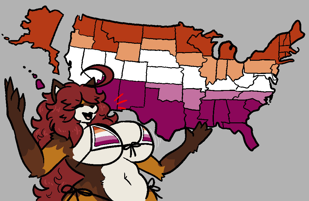 big breasts, bikini, breasts, cleavage, female, furry, huge breasts, lesbian, lesbian pride colors, maple (mexifurfoof), meme, mexifurfoof, tagme, thick thighs, wide hips