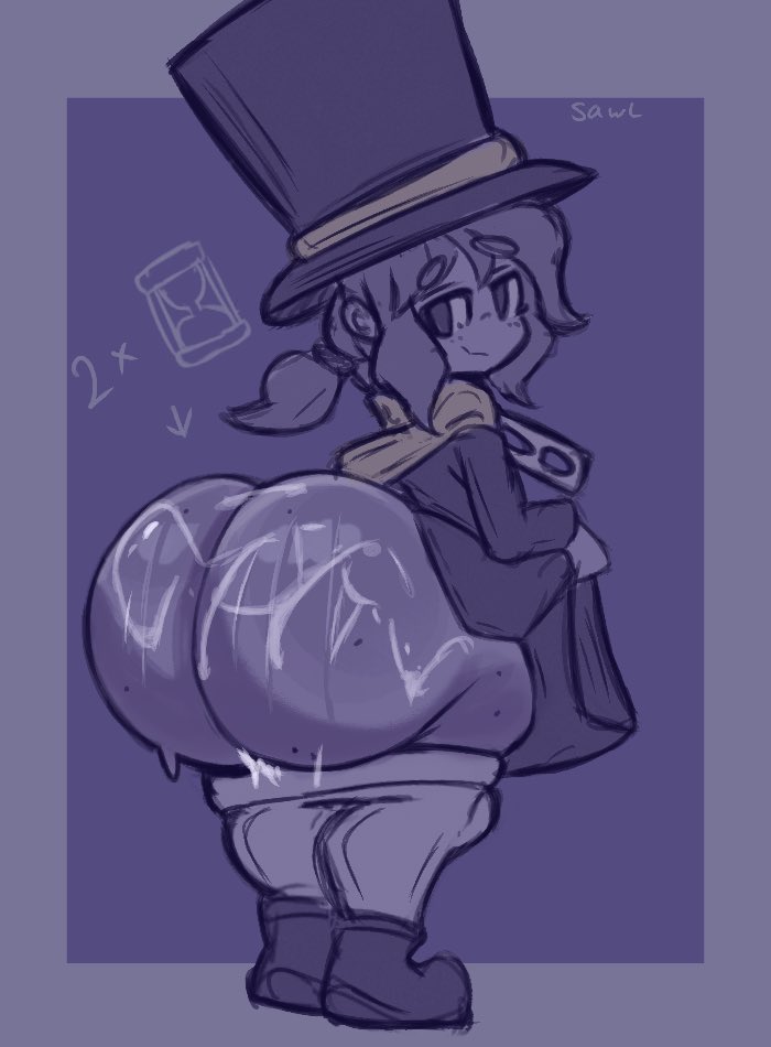 a_hat_in_time ass ass_focus big_ass bottom_heavy bottomless cum cum_on_ass cum_on_body dripping dripping_cum happy hat_kid inviting inviting_to_sex large_ass mole notsawl ponytail shortstack sweat thick_ass tophat
