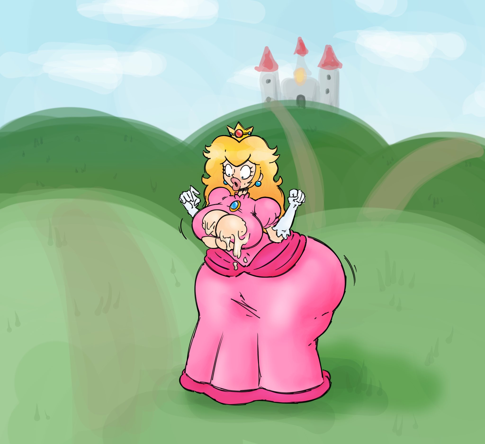 1girls, ass, ass expansion, bimbo lips, bimbo virus (fromthewood), bimbofication, breast expansion, breast growth, breast growth (enlargement), breasts, drool, drooling, female, fromthewood, huge ass, huge breasts, huge lips, lip expansion, mario (series), massive ass, massive breasts, massive lips, nintendo, princess peach