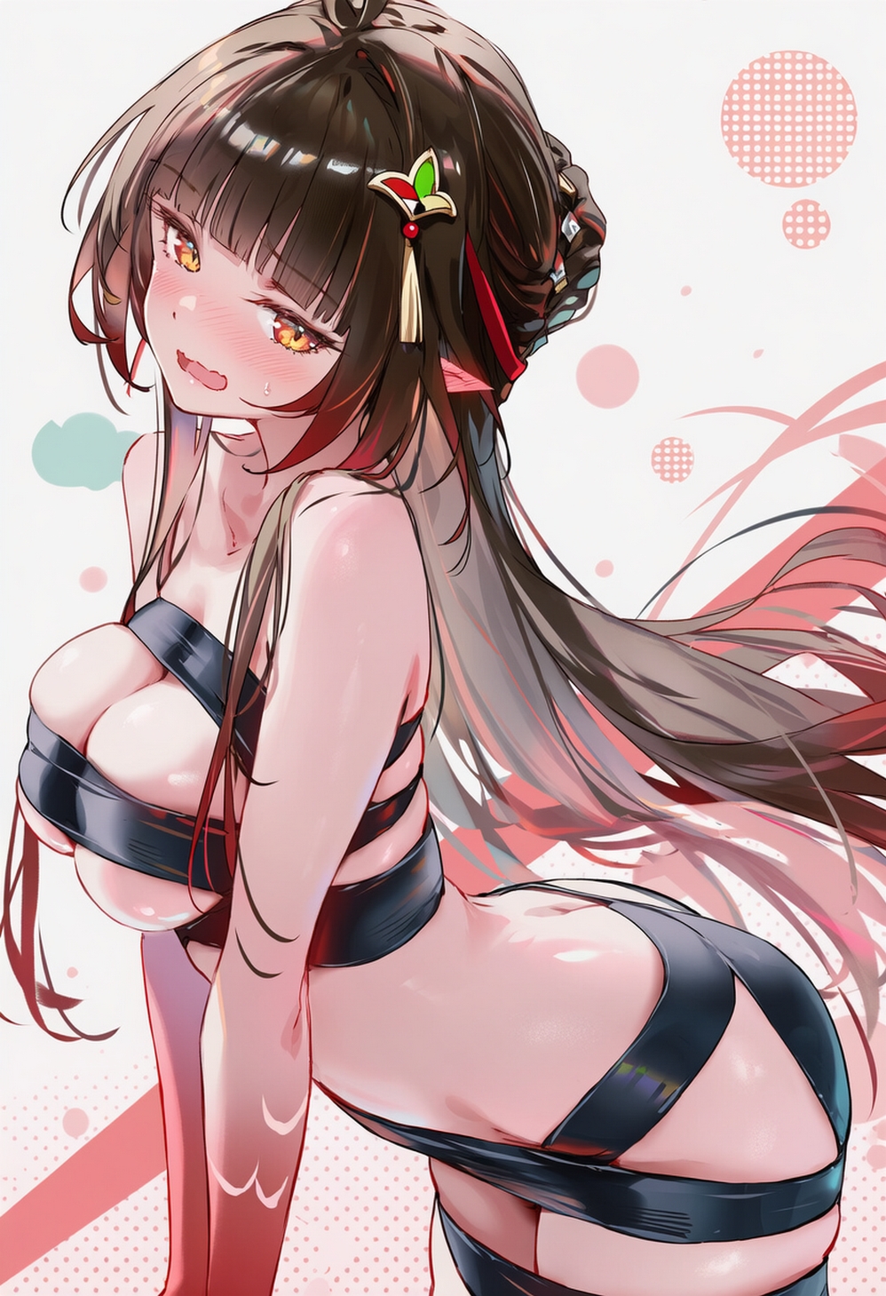 ai generated, almost naked, embarrassed female, female, female focus, female only, honkai: star rail, lingsha (honkai: star rail), raaicave