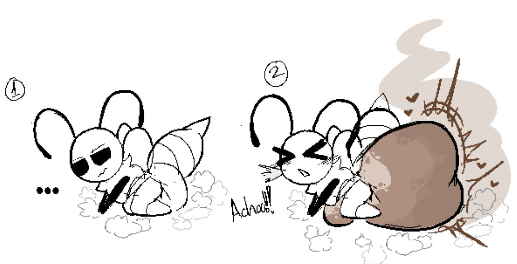 antennae (anatomy), anthro, arthropod, bee, blush, bug fables, closed eyes, clothed, clothing, diaper, diaper only, ellipsis, emanata, excessive feces, fairyfudge, feces, female, heart, heart symbol, hymenopteran, hyper, hyper feces, hyper scat, hyper soiling, insects, moonsprout games, neck tuft, scat, sequence, sketch, sneeze, soiled diaper, soiling, soiling diaper, solo, stinger, stink fumes, stink lines, stinky, tail, topless, tuft, unclean diaper, used diaper, vi (bug fables), wearing diaper, wings