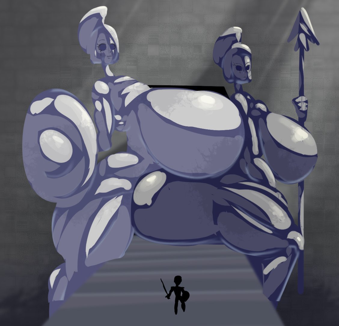 1boy 2girls breasts female giantess huge_ass huge_breasts male size_difference stone_body tagme tasteofchoklit