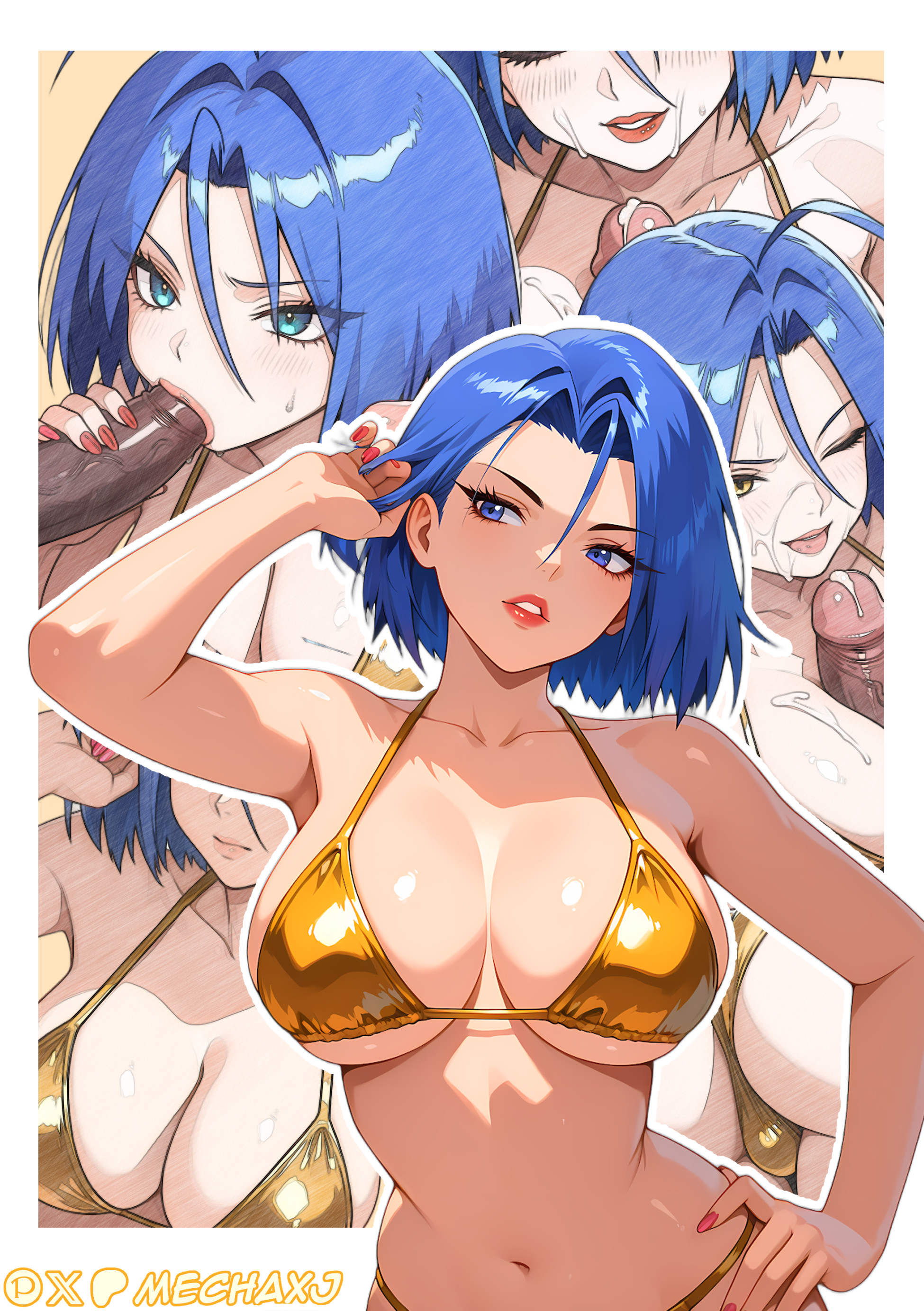 1boy, ai generated, crossdressing, feminization, gold bikini, james (pokemon), male, pokemon, team rocket, trap