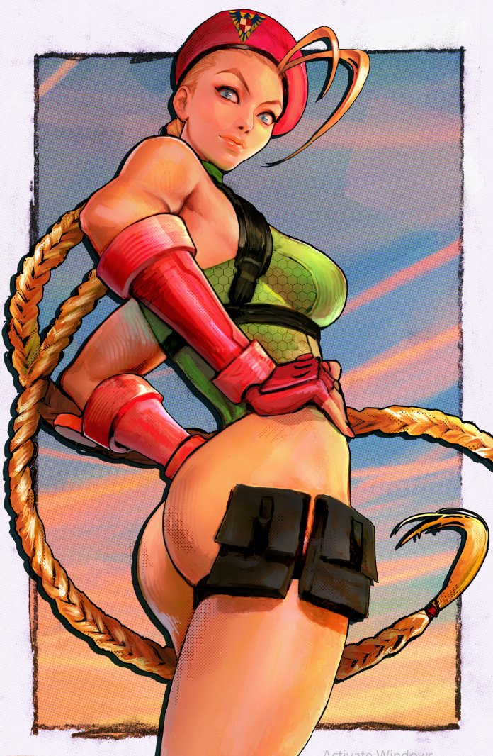 1girls, ass, blonde hair, blue eyes, braids, breasts, cammy white, clothed, clothing, female, female only, leotard, light skin, light-skinned female, presenting ass, sideboob, solo, sozomaika, street fighter, twin braids, very long hair
