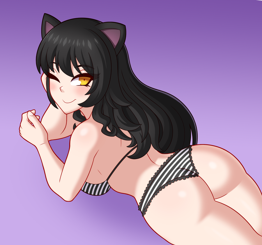 1girls ass bikini blake_belladonna breasts chemical_bro female lying rwby tagme