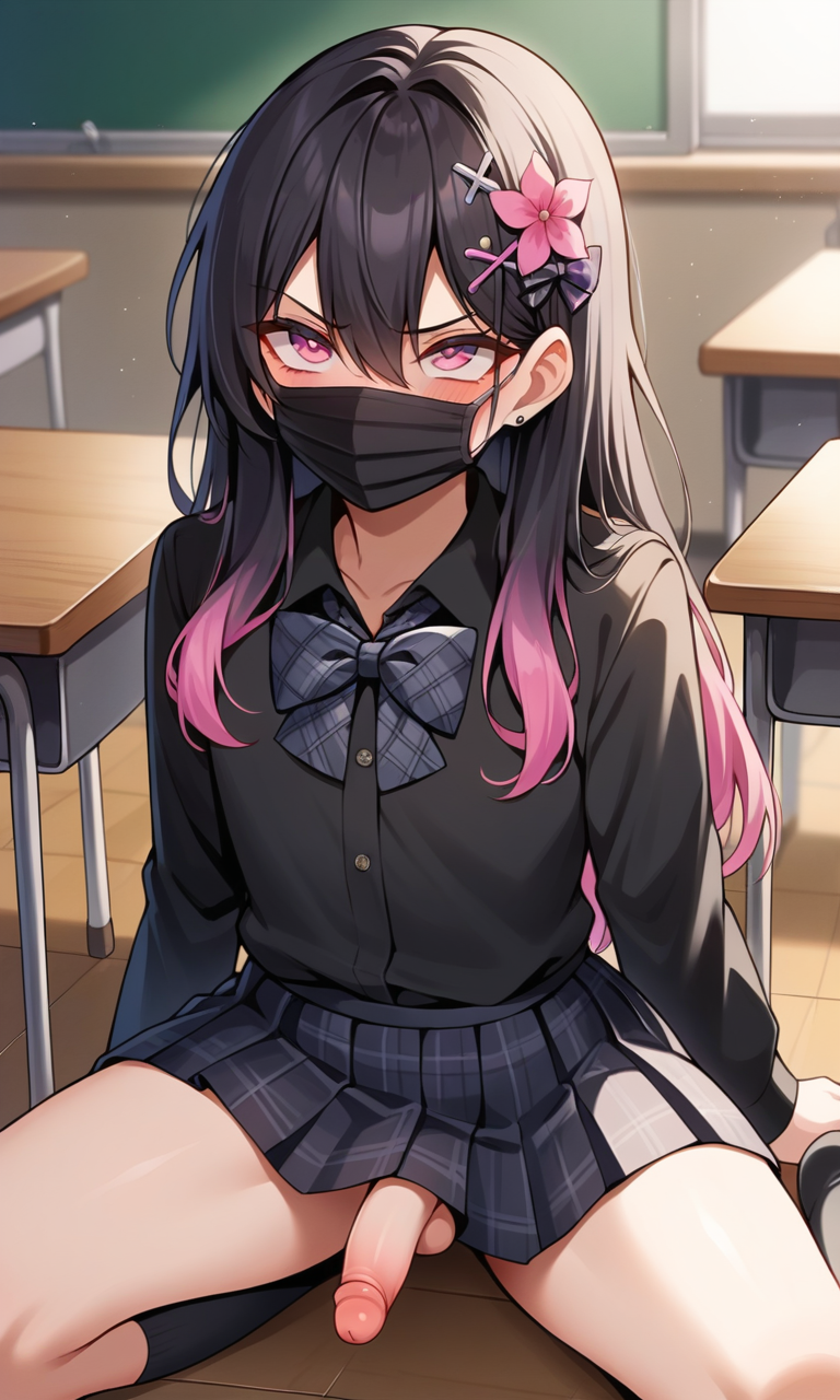 ai_generated anus ass asshole black_hair exhibitionism femboy femboy_only ladyfemboy male male_only mask penis pink_hair public public_exposure public_humiliation public_indecency public_nudity school_uniform schoolboy schoolgirl_uniform schoschoolgirl_uniform small_penis spread_anus spread_ass spread_legs stable_diffusion trap