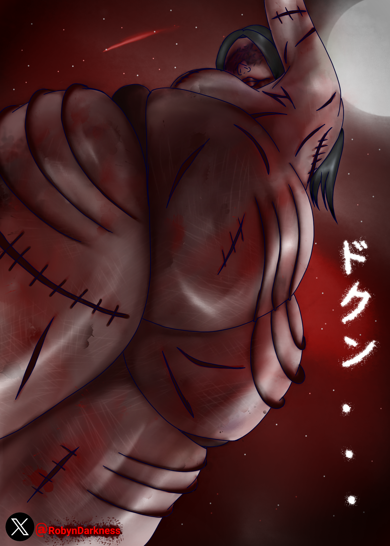 1girls, 5:7, ass, ass focus, big ass, big breasts, big butt, bondage, breasts, chubby female, fanart, female, female only, halloween, horror, huge ass, kashimashi (silent hill), large ass, large breasts, monster girl, nightmare waifu, robyn darkness, silent hill, silent hill f, sky, text, thick ass