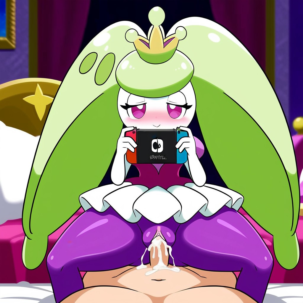 ai_generated bedroom cowgirl_position crown cum_in_pussy cum_inside nintendo_switch pokemon pokemon_(species) princess steenee vaginal_penetration