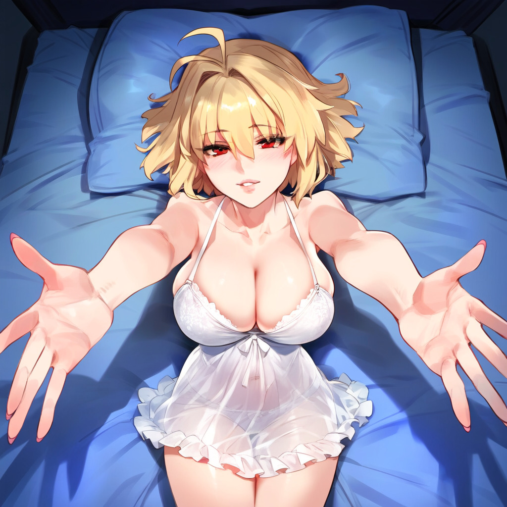 ai_generated arcueid_brunestud bedroom big_breasts blonde_hair breasts cleavage huge_breasts indoors inviting_to_sex large_breasts lingerie lingerie_only looking_at_viewer melty_blood mommy red_eyes short_hair smile thick_thighs thighs tsukihime type-moon vampire vampire_girl