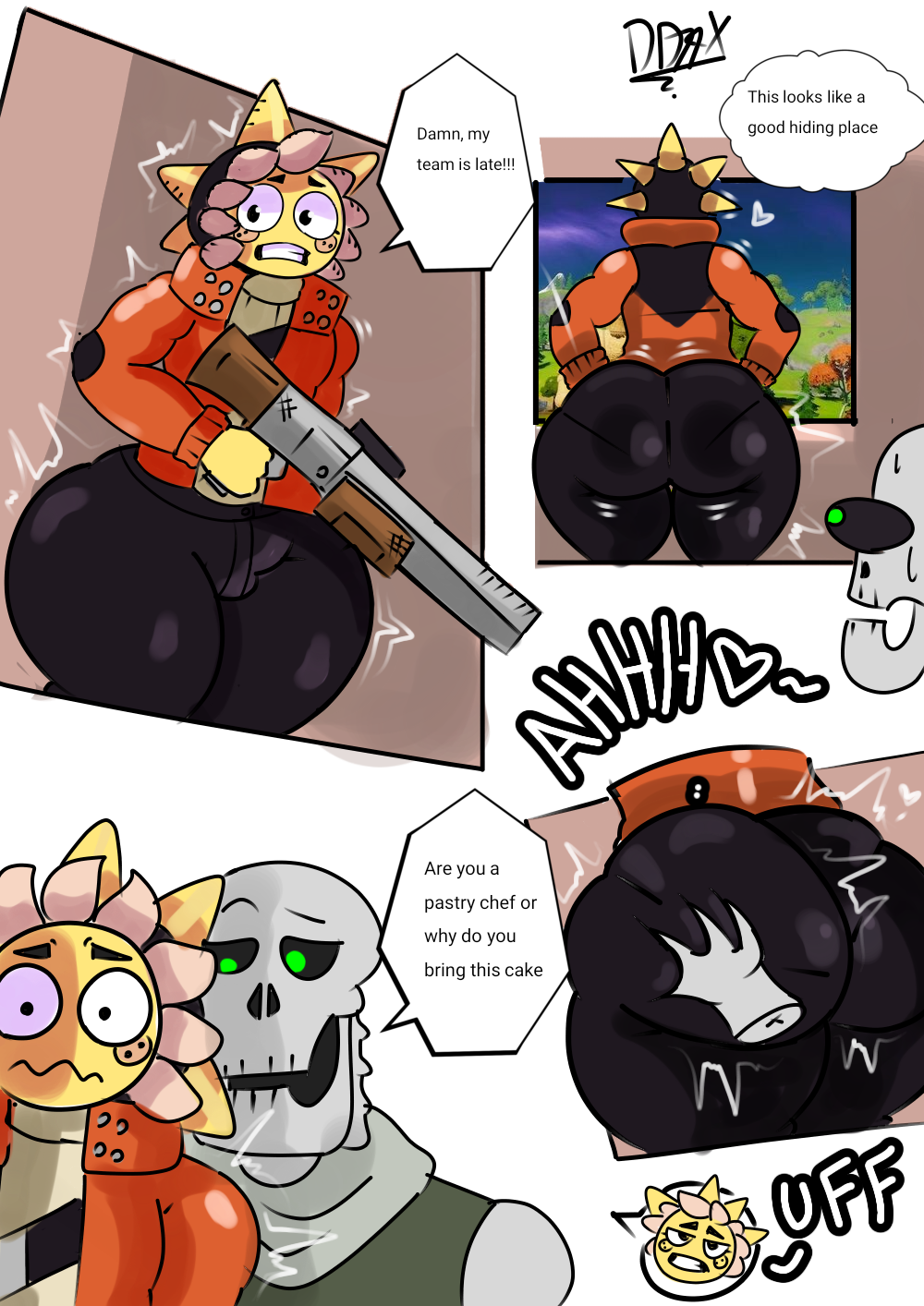 ass balls big_balls big_breasts big_butt big_penis bodily_fluids breasts comic cum darkdemon74x duo epic_games femboy femboy/femboy fortnite fortnite:_battle_royale genital_fluids genitals hi_res humanoid leg_markings male male/male markings penis pornography smile solo sunspot_(fortnite) thick_thighs thigh_markings wide_hips