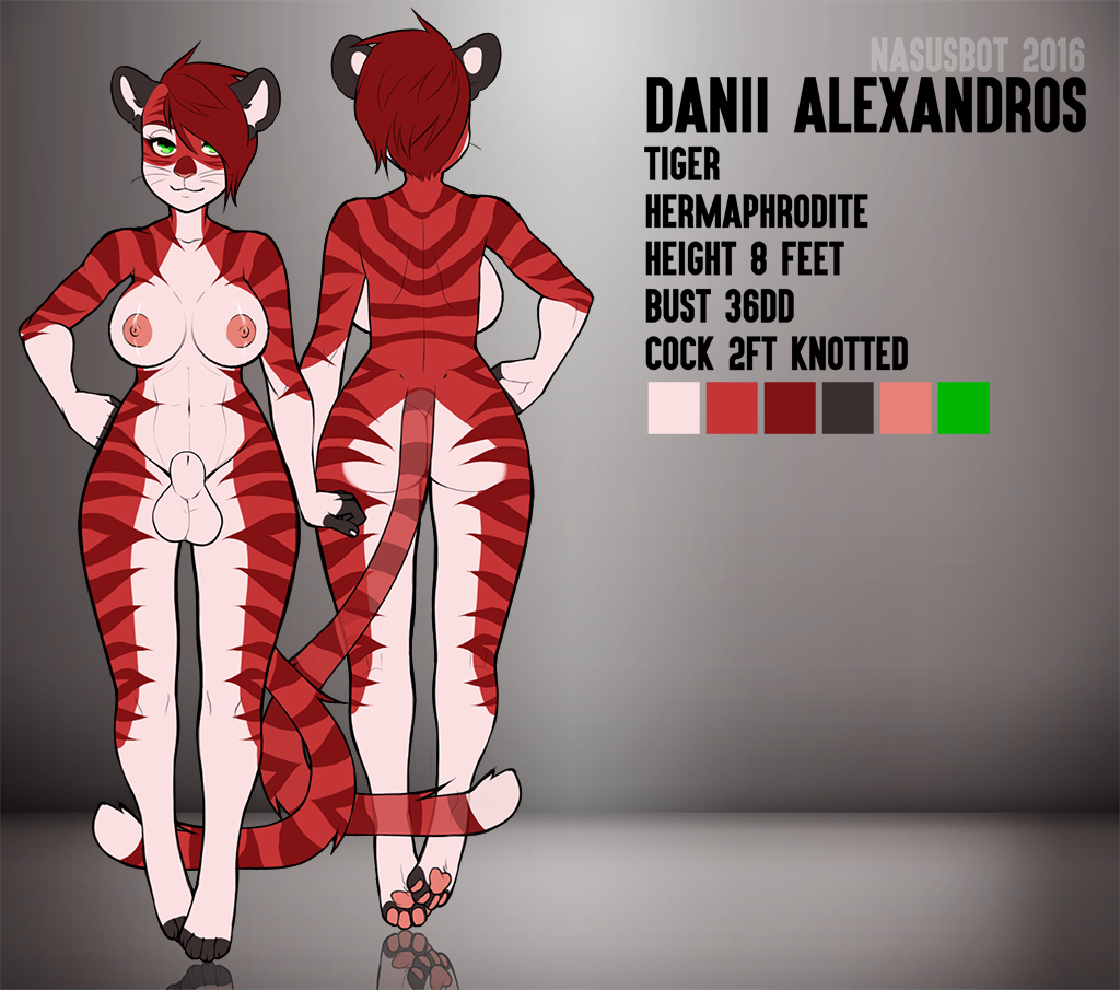 animal_genitalia anthro areola balls breasts dickgirl feline fully_sheathed futanari intersex looking_at_viewer mammal model_sheet nasusbot nipples nude sheath smile solo standing tiger waitress_(artist) wide_hips