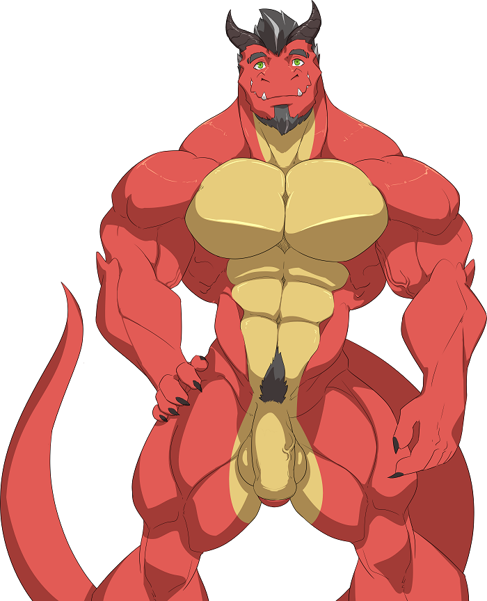 abs anthro balls beard biceps claws dragon facial_hair flaccid green_eyes horn invalid_tag kartos looking_at_viewer male male_only muscular muscular_male navel nude pecs penis pubes scalie smile vein