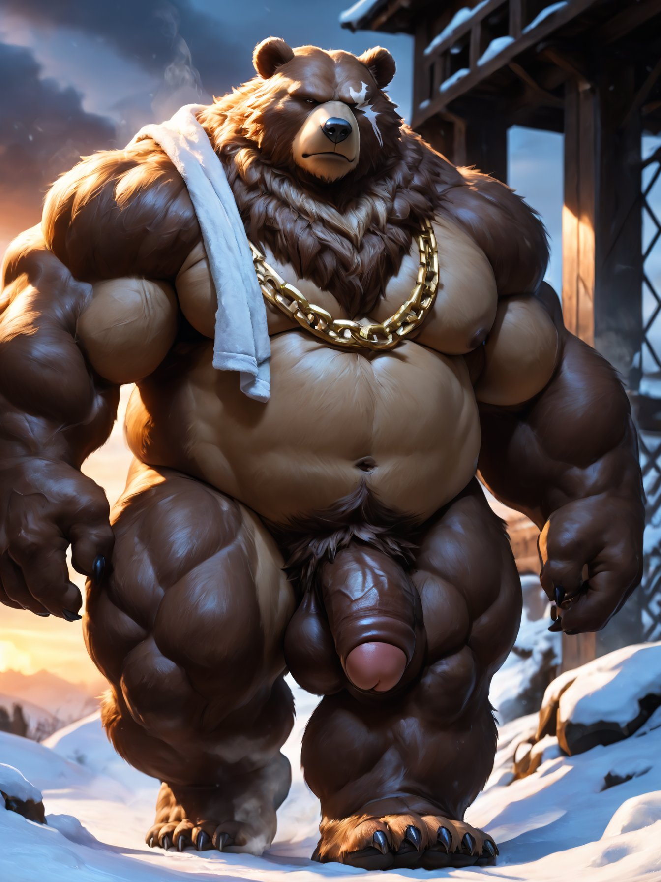 1boy 1male ai_generated animal_ears bear belly ben_(zenless_zone_zero) ben_bigger big_muscles big_penis brown_body brown_fur daddy full_body furry furry_male huge_cock huge_muscles looking_at_viewer male male_only muscles muscular muscular_anthro muscular_male navel necklace nude nudity penis scar seductive solo zenless_zone_zero