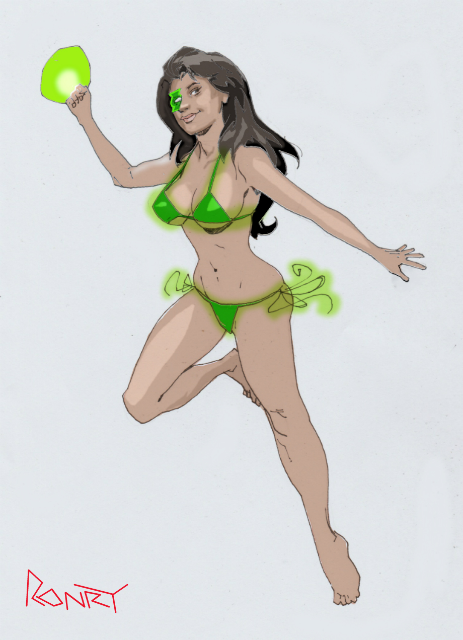 1girls bikini brown_hair cleavage dc dc_comics green_lantern green_lantern_(series) jessica_cruz large_breasts latina long_hair ronry_drawdude