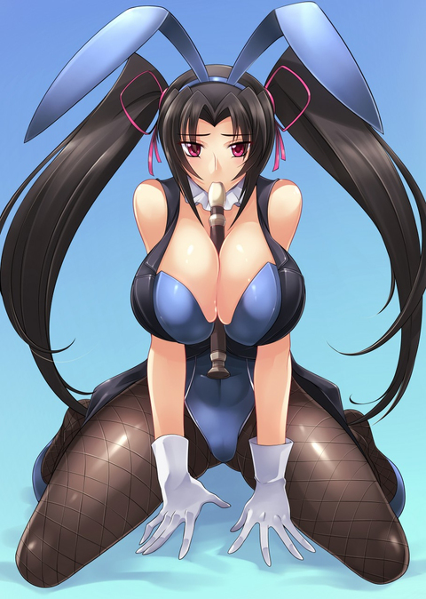 artist request, black hair, bunny ears, fishnet stockings, high school dxd, musical instrument, recorder (musical instrument), serafall leviathan, tagme