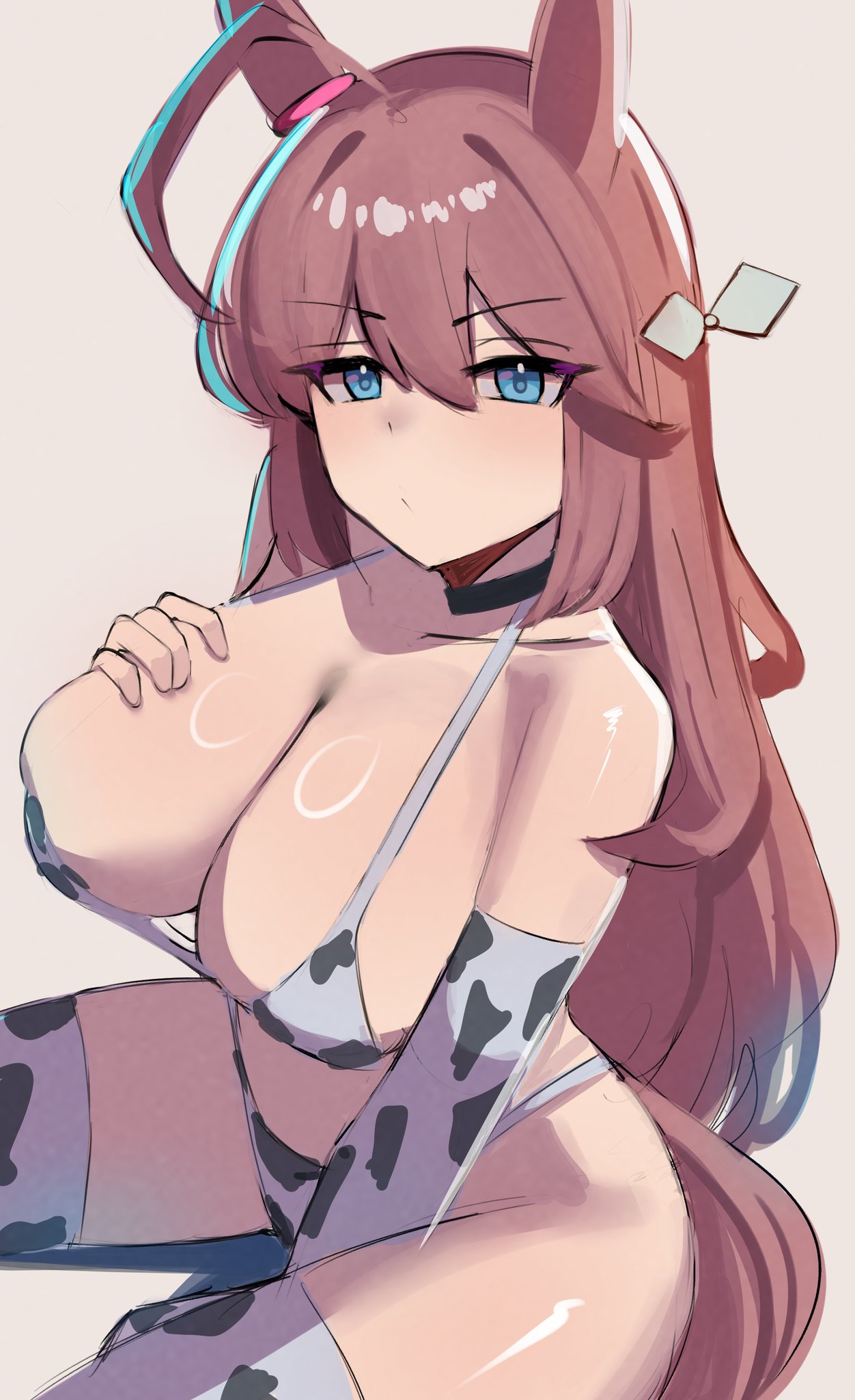 artist request, cow print, female, horse girl, iog art, iog626, mihono bourbon (umamusume), umamusume, umamusume pretty derby