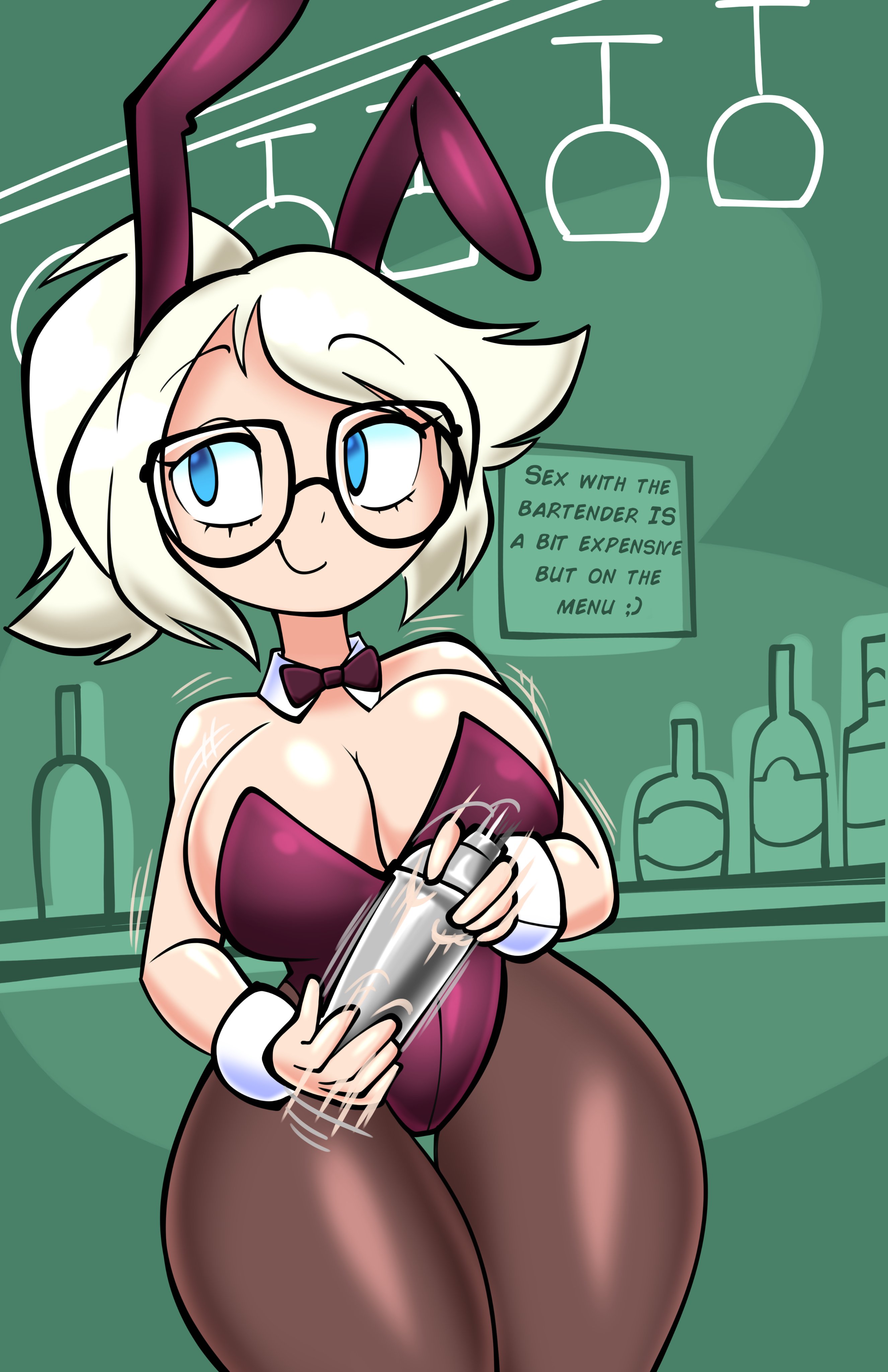 1girls, bartender, breasts, bunnysuit, female, female only, jek korpen, tagme, thighhighs, thighs