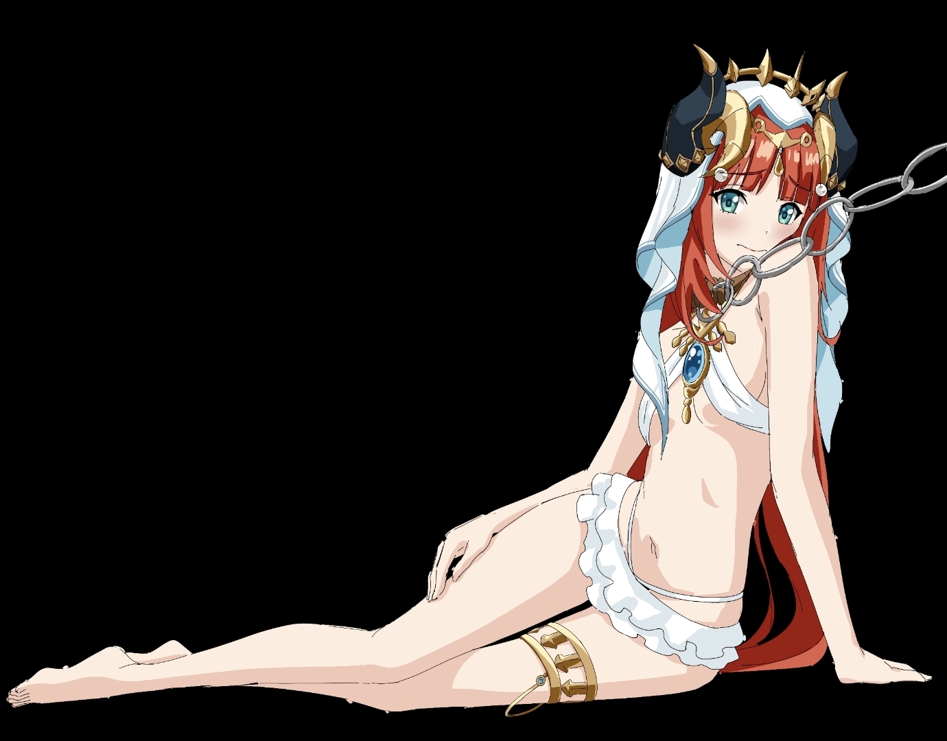 collar, dancer, dancer outfit, embarrassed, female, genshin impact, imminent rape, imminent sex, leash, leash and collar, leash pull, leashed collar, lying, lying on side, nilou (genshin impact), skimpy, skimpy bikini, skimpy clothes, slave, slave bikini, slave collar, slave girl, slave outfit, slender body