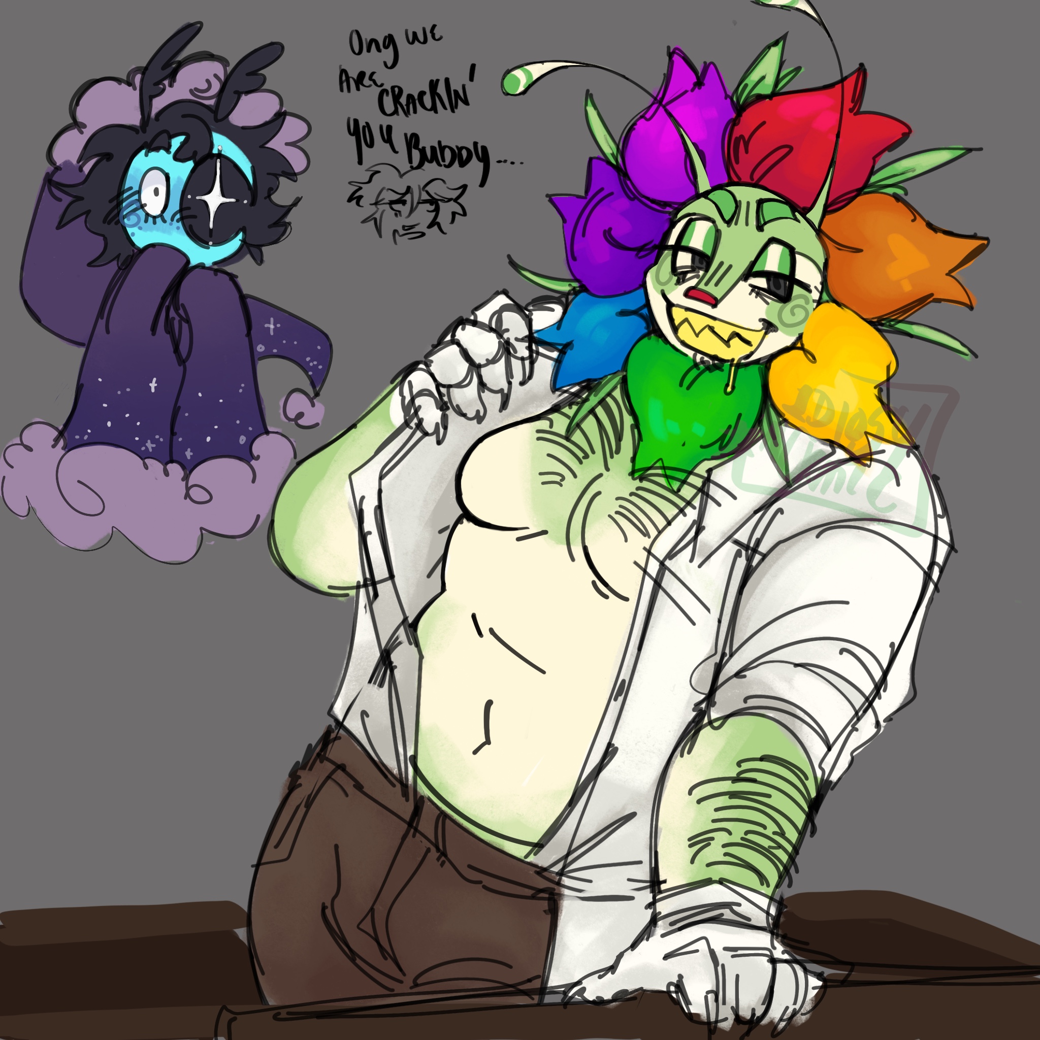 astro (dandy's world), blush, bulge through clothing, dandy (dandy's world), dandy's world, gay, male, moonflower (dandy's world), roblox, seductive, smug face, stripping