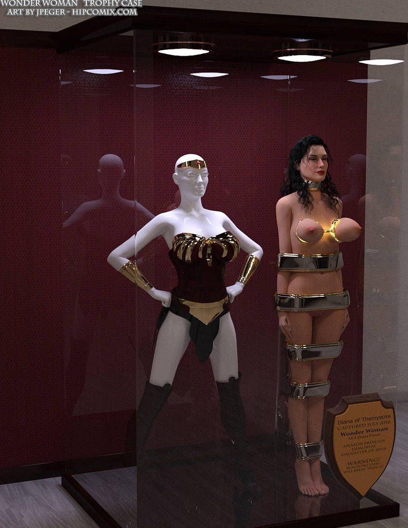 3d bound bound_arms bound_breasts bound_legs completely_nude completely_nude_female dc dc_comics diana_prince nude nude_female thejpeger trophy_case wonder_woman wonder_woman_(series)