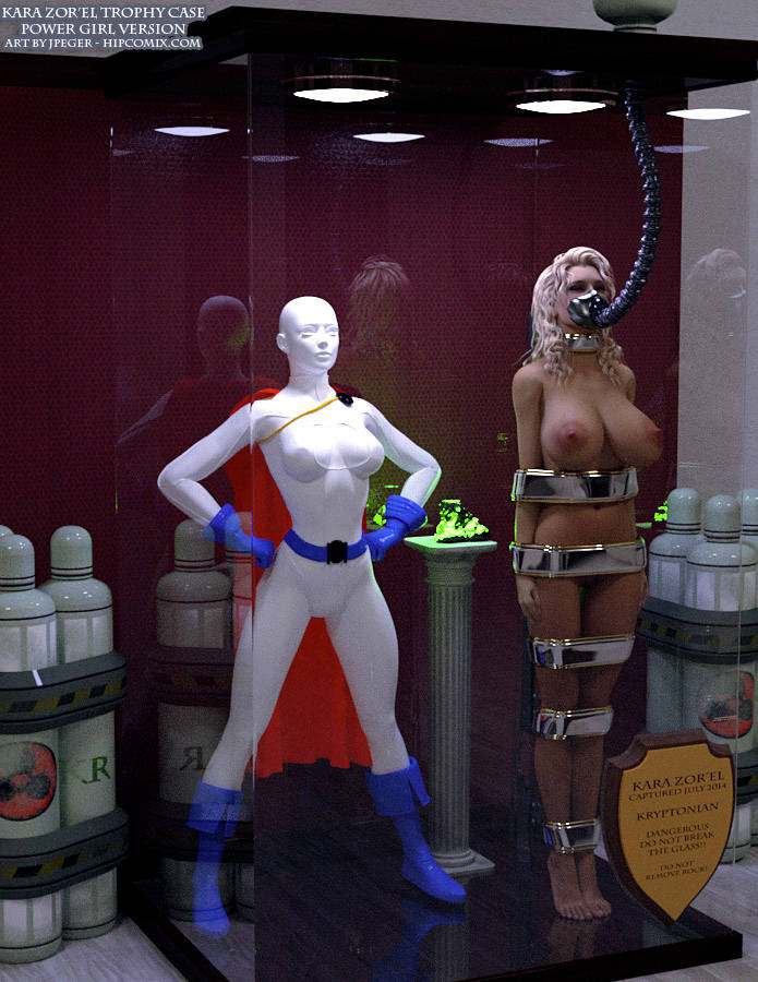 3d biund blonde_hair bondage bound_arms bound_legs completely_nude completely_nude_female dc dc_comics kara_zor-l karen_starr large_breasts mannequin nude nude_female objectification power_girl stationary_restraints thejpeger trophy trophy_case