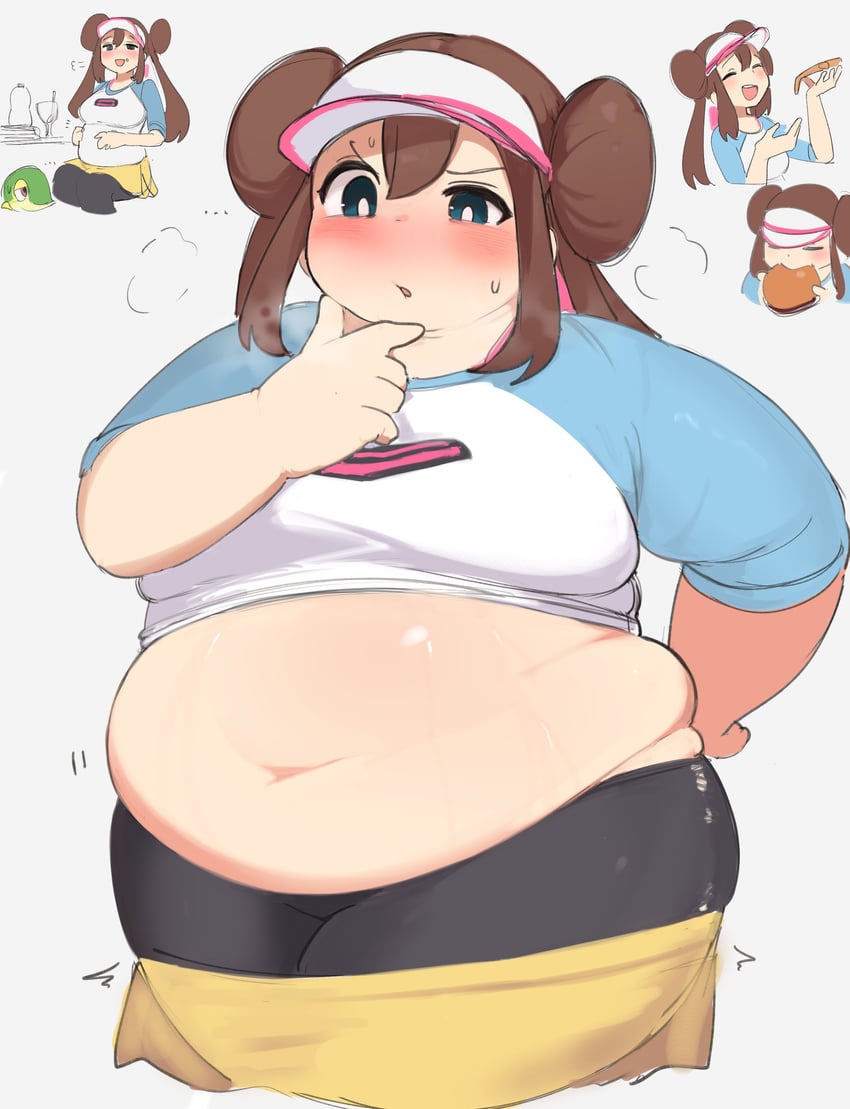 bbw belly_overhang big_belly big_female blush chubby chubby_female embarrassed fat fat_female fat_fetish fat_girl fat_woman fatty hamburger hands_on_belly large_female obese obese_female overweight overweight_female plump pokemon pokemon_(species) pokemon_bw2 pork_chop rosa_(pokemon) snivy thick_thighs tubby weight_gain