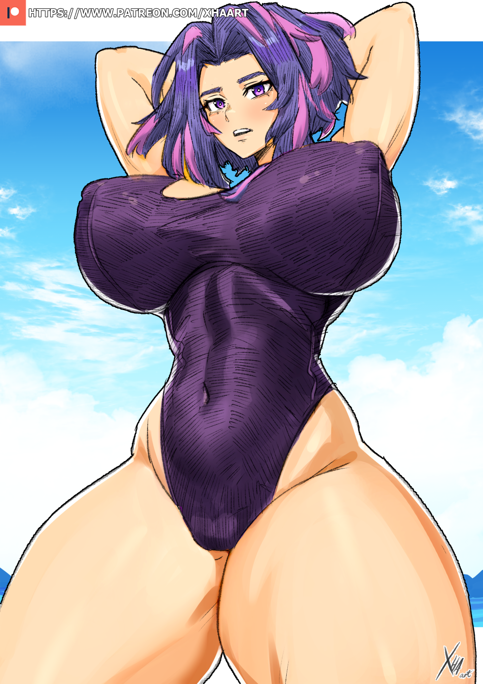 1girls alternate_breast_size beach breasts female female_only kaina_tsutsumi lady_nagant my_hero_academia one-piece_swimsuit solo swimsuit xhaart