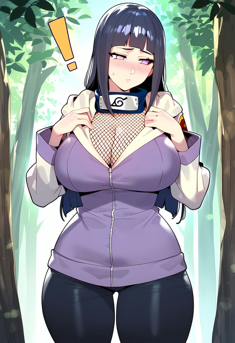 ! 1girls ai_generated anime_style bangs big_breasts black_hair black_pants blush breasts_bigger_than_torso clothed clothing embarrassed female female_focus female_only fishnet_bodysuit fishnets forest hands_on_breasts headband hitai-ate hyuuga_hinata jacket light-skinned_female light_skin long_hair looking_away mediumres nakatori naruto naruto_(series) naruto_shippuden opening_jacket outdoors pants purple_eyes purple_jacket showing_breasts sidelocks small_waist solo straight_hair submissive submissive_female sweatdrop thick_thighs wide_hips