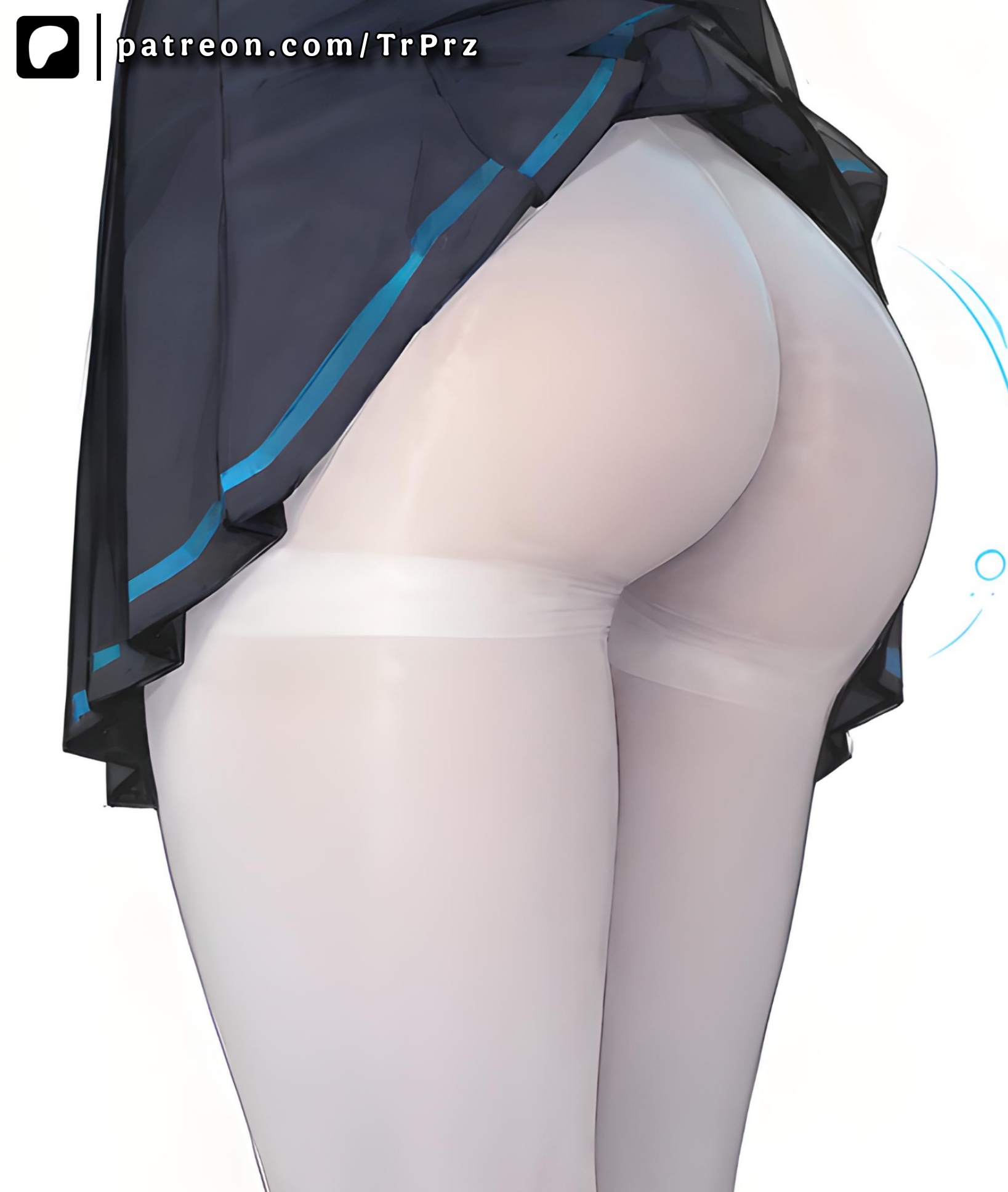 ai generated, ass, blue archive, female, female only, from side, hikari (blue archive), pantyhose, presenting, presenting ass, simple background, skirt, solo, thighs, trugprz