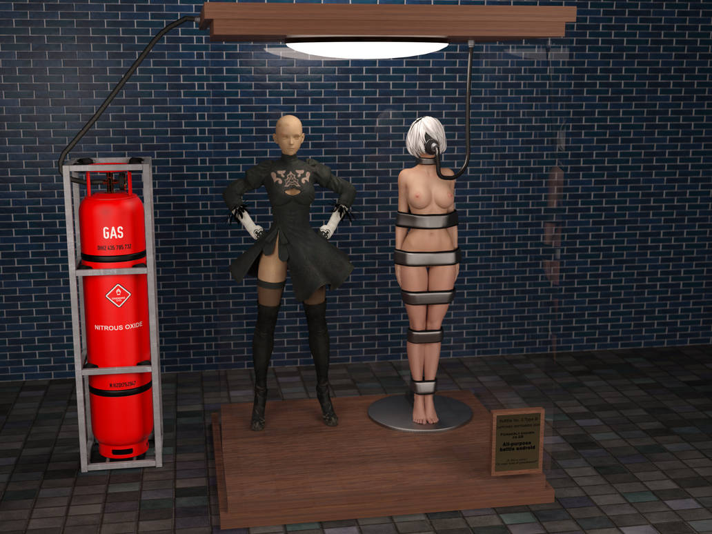 3d bound bound_arms bound_legs cirilover1 mannequin nier:_automata nude nude_female trophy_case white_hair yorha_2b