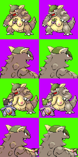 anthro breasts checkered_background dick female green_background kangaskhan male mega_evolution mega_kangaskhan pixel_art pokemon pokemon_(species) pokezelda3 purple_background sprite sprite_edit sprite_sheet