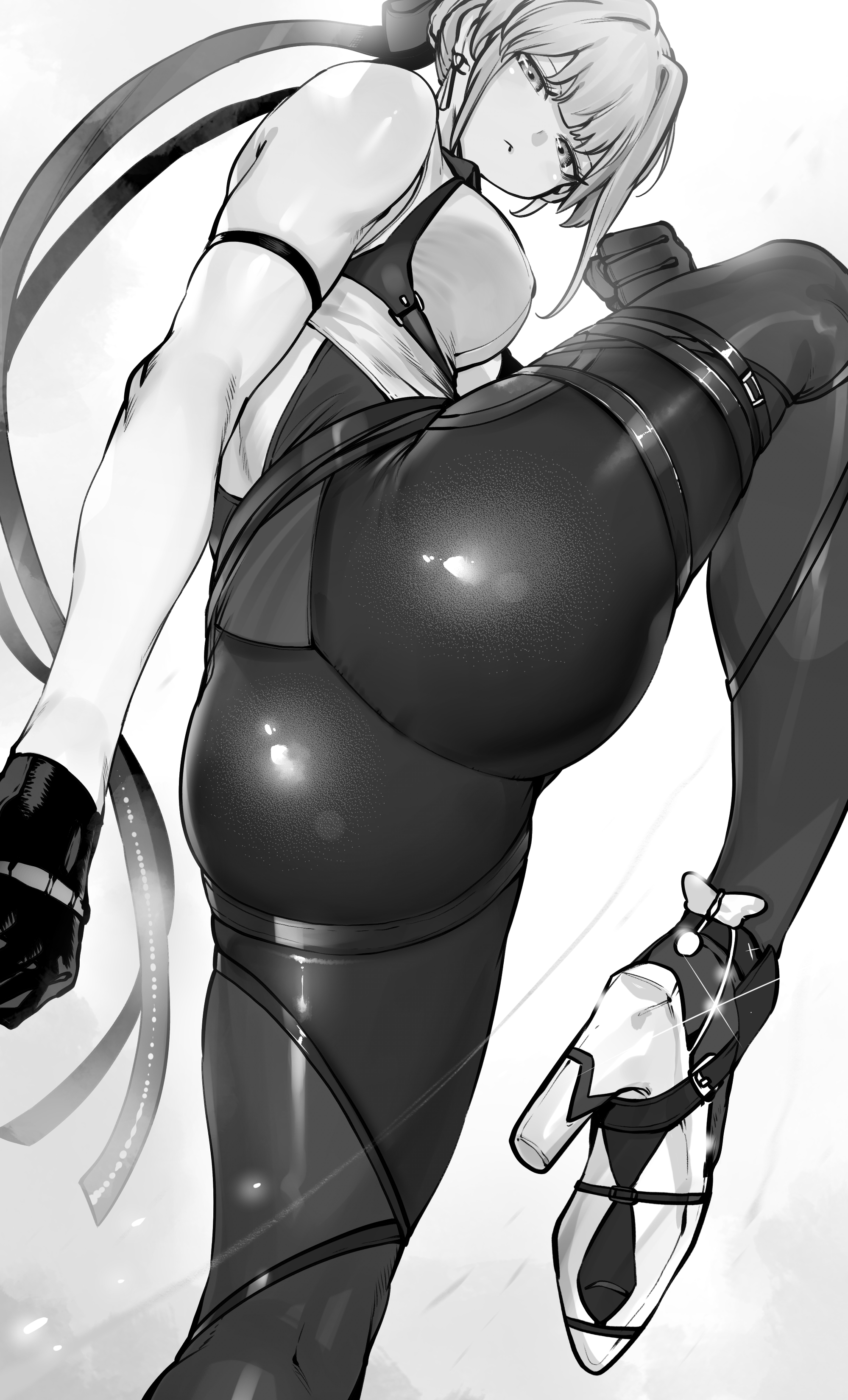1girls, ass, big ass, bottom heavy, breasts, bubble ass, bubble butt, clothing, evelyn chevalier, fat ass, female, female only, heels, huge ass, large ass, leg up, looking at viewer, looking back, massive ass, niwarhythm, shoes, solo, thick ass, thick thighs, wide hips, zenless zone zero