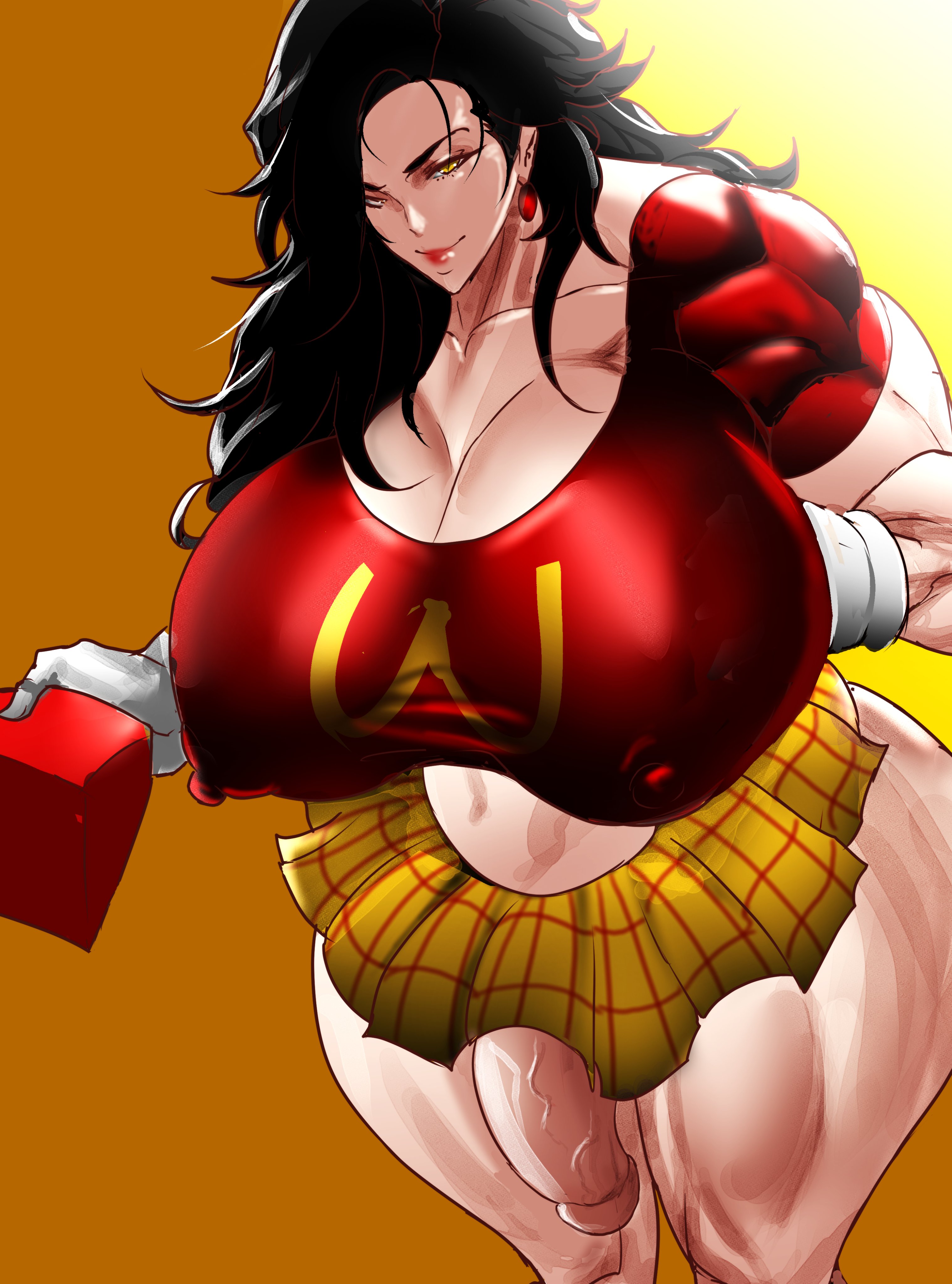 1futa, breasts, futa only, futanari, huge breasts, human, intersex, mcdonald's, revealing clothes, solo, solo futa, tenchizone