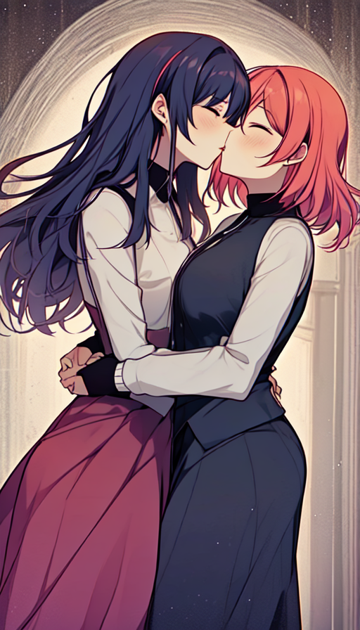 2girls ai_generated clothing kissing lesbian_kiss tagme yuri