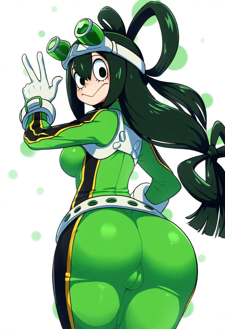 ai_generated ass_focus big_ass big_breasts frog_girl green_eyes green_hair hero_outfit_(mha) heroine my_hero_academia round_ass tsuyu_asui