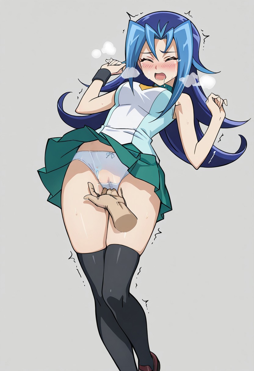 ai_generated blue_hair blush closed_eyes female female_focus hands hi_res kamishiro_rio legwear long_hair low-angle_view masturbation namkha209 open_mouth panties pussy_juice red_eyes rio_kamishiro saliva school_uniform skirt thighs underwear yu-gi-oh! yu-gi-oh!_zexal