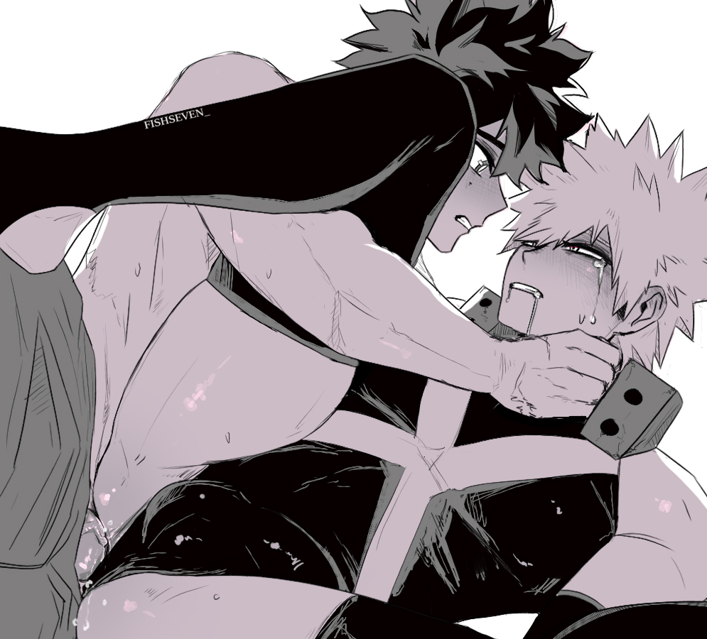 2boys, anal, anal penetration, anal sex, ass, ass focus, bakugou katsuki, big ass, big penis, boku no hero academia, bulge, bulge through clothing, crying, crying with eyes open, deku, drool, drooling, fishseven, gay, izuku midoriya, katsuki bakugou, looking at another, male, midoriya izuku, missionary position, monochrome, my hero academia, penis, phone, tagme, tears, yaoi