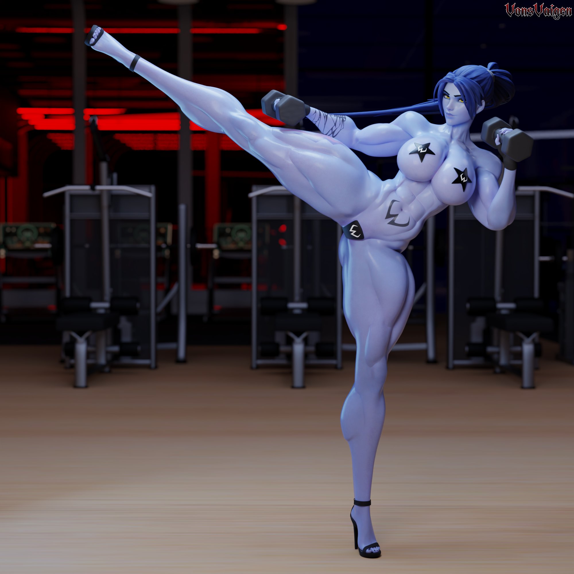 1girls, 3d, activision, amelie lacroix, ass, big ass, big breasts, big thighs, blizzard entertainment, blue body, blue skin, blue-skinned female, breasts, bubble ass, bubble butt, bust, busty, chest, completely naked, completely nude, curvaceous, curves, curvy, curvy figure, female, female only, gym, heels, high heels, hips, hourglass figure, huge ass, large ass, legs, mature, mature female, muscular, muscular female, naked, naked female, nipple pasties, nude, nude female, overwatch, overwatch 2, pasties, pussy, slim waist, star pasties, thick, thick ass, thick hips, thick legs, thick thighs, thighs, vaginal pasties, voluptuous, voluptuous female, vonsvaigen, waist, wide hips, wide thighs, widowmaker