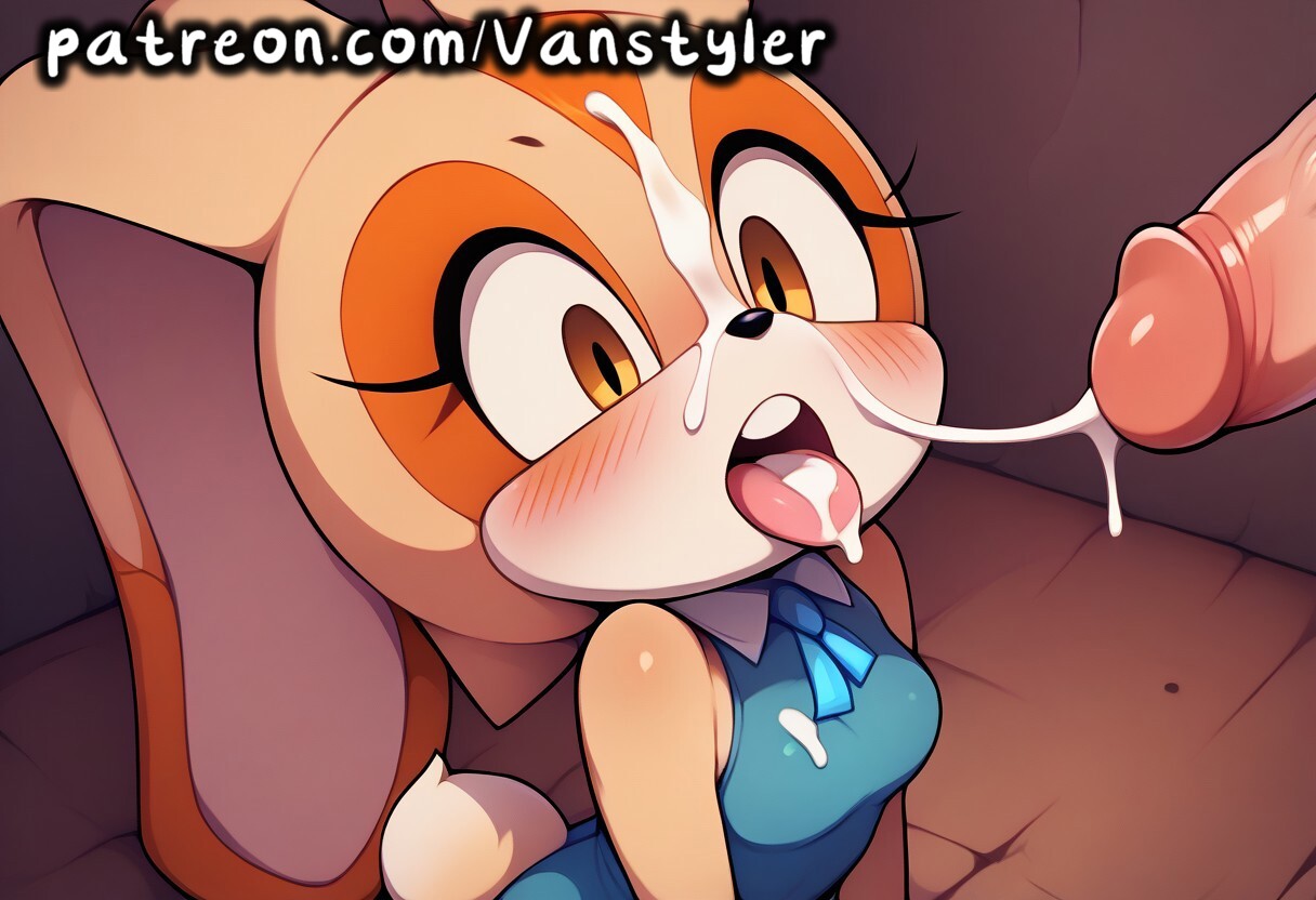 1girls, ai generated, animal ears, big penis, blush, breasts, brown eyes, bunny ears, bunny tail, clothed, covered in cum, cream the rabbit, cum, cum in mouth, cum in tongue, cumshot, ejaculation, embarrassed, female, furry, furry female, genital fluids, gloves, human, human on anthro, looking pleasured, male, off screen character, off screen male character, open mouth, patreon, penis, petite, petite body, rabbit, rabbit ears, rabbit tail, slim waist, small breasts, sonic (series), sonic the hedgehog (series), tan fur, tongue, tongue out, vanstyler