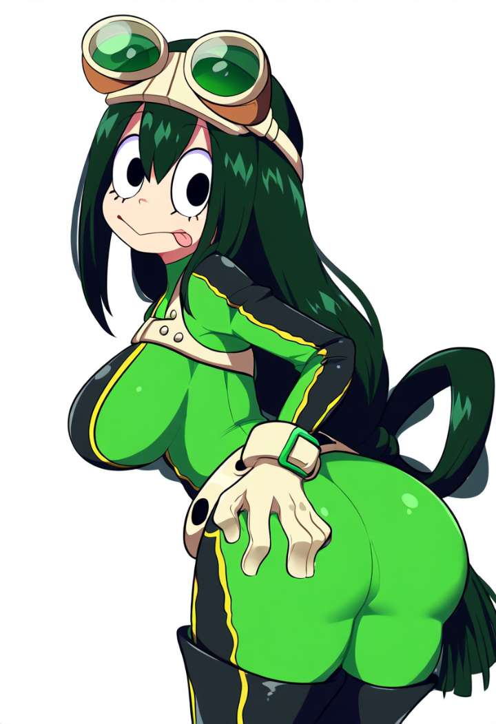 ai_generated ass_focus big_ass big_breasts frog_girl green_eyes green_hair hero_outfit_(mha) heroine my_hero_academia round_ass tsuyu_asui