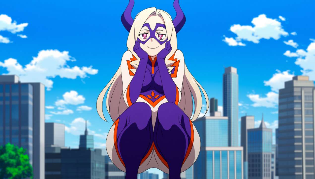 ai_generated big_ass big_breasts blonde_hair eyemask giantess hero_outfit_(mha) heroine long_hair mount_lady my_hero_academia wide_hips yu_takeyama