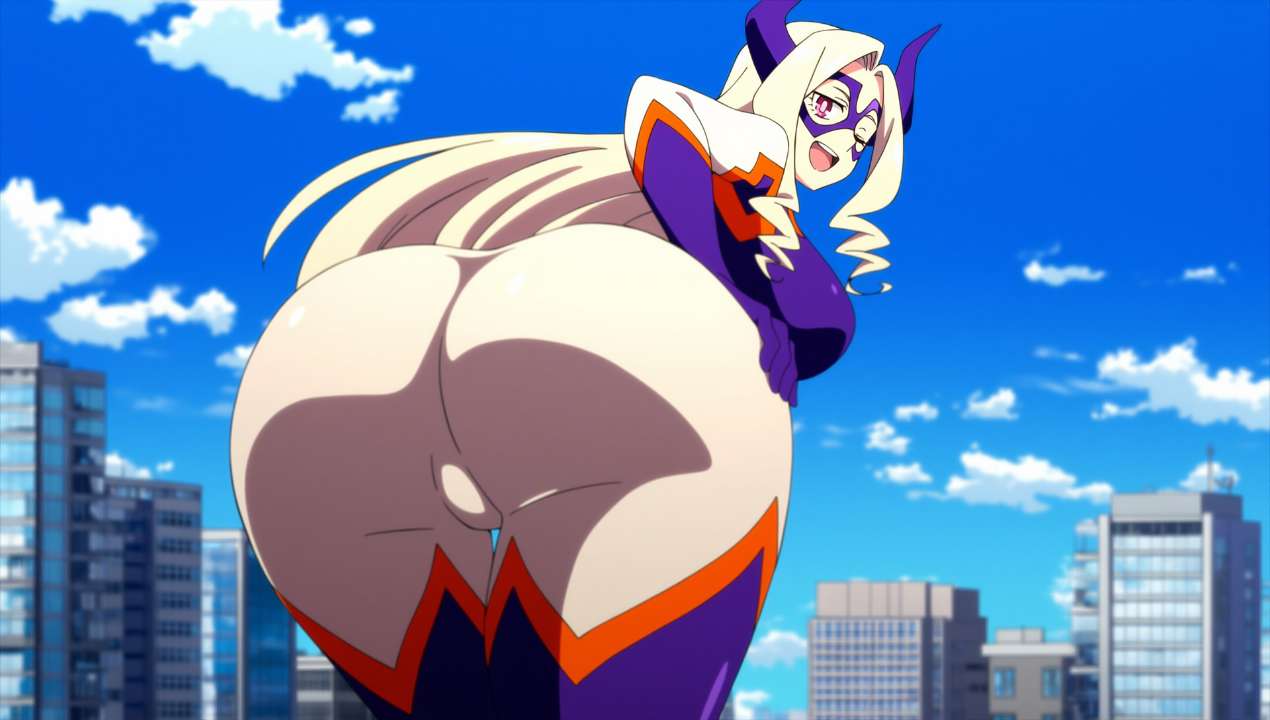 ai_generated ass_focus big_ass big_breasts blonde_hair eyemask giantess hero_outfit_(mha) heroine long_hair mount_lady my_hero_academia wide_hips yu_takeyama