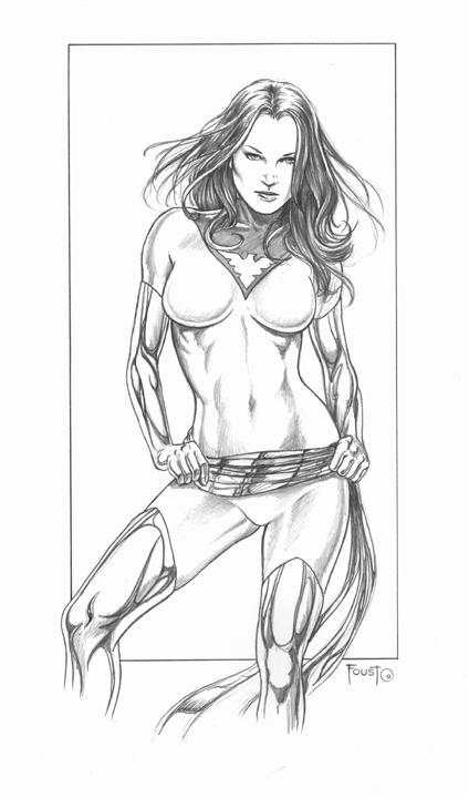 1girls female female_only jean_grey marvel mitch_foust monochrome phoenix_(x-men) solo straight_hair x-men