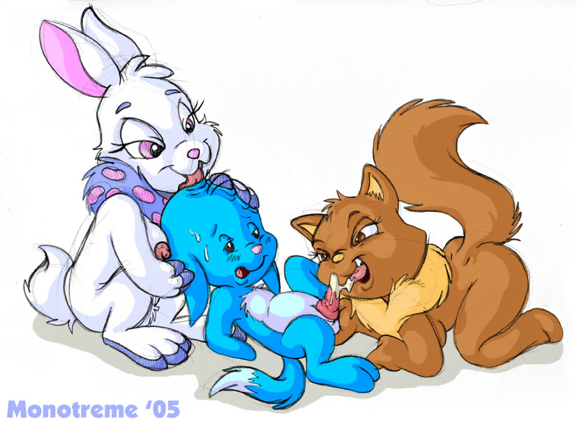 1boy 2005 2girls after_fellatio after_oral anthro brainsister cum cum_on_tongue cybunny furry kacheek neopets oral oral_sex penis rabbit straight threesome trio wocky