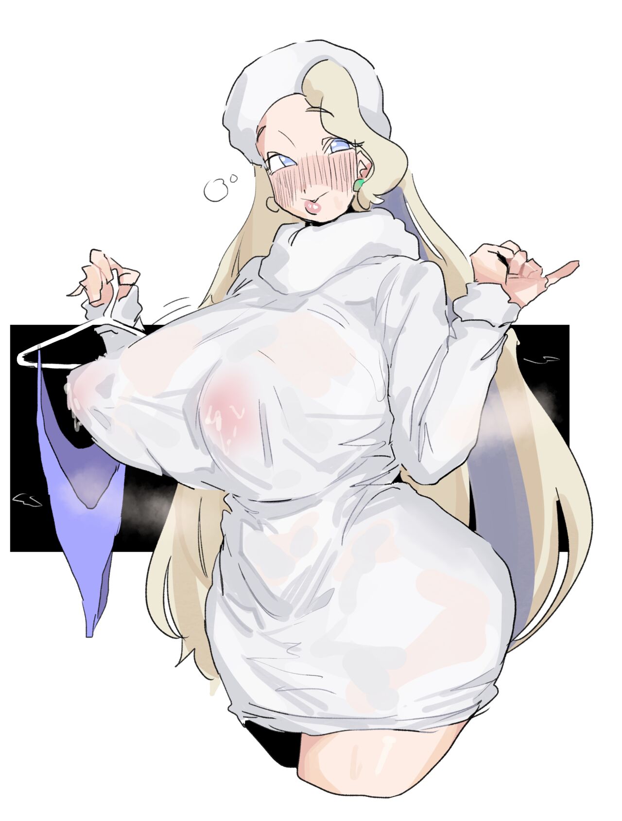 1girls, breasts, female, huge breasts, leebongchun, long hair, melony (pokemon), pokemon, solo, streaked hair, two-tone hair, very long hair, white hair, white hat