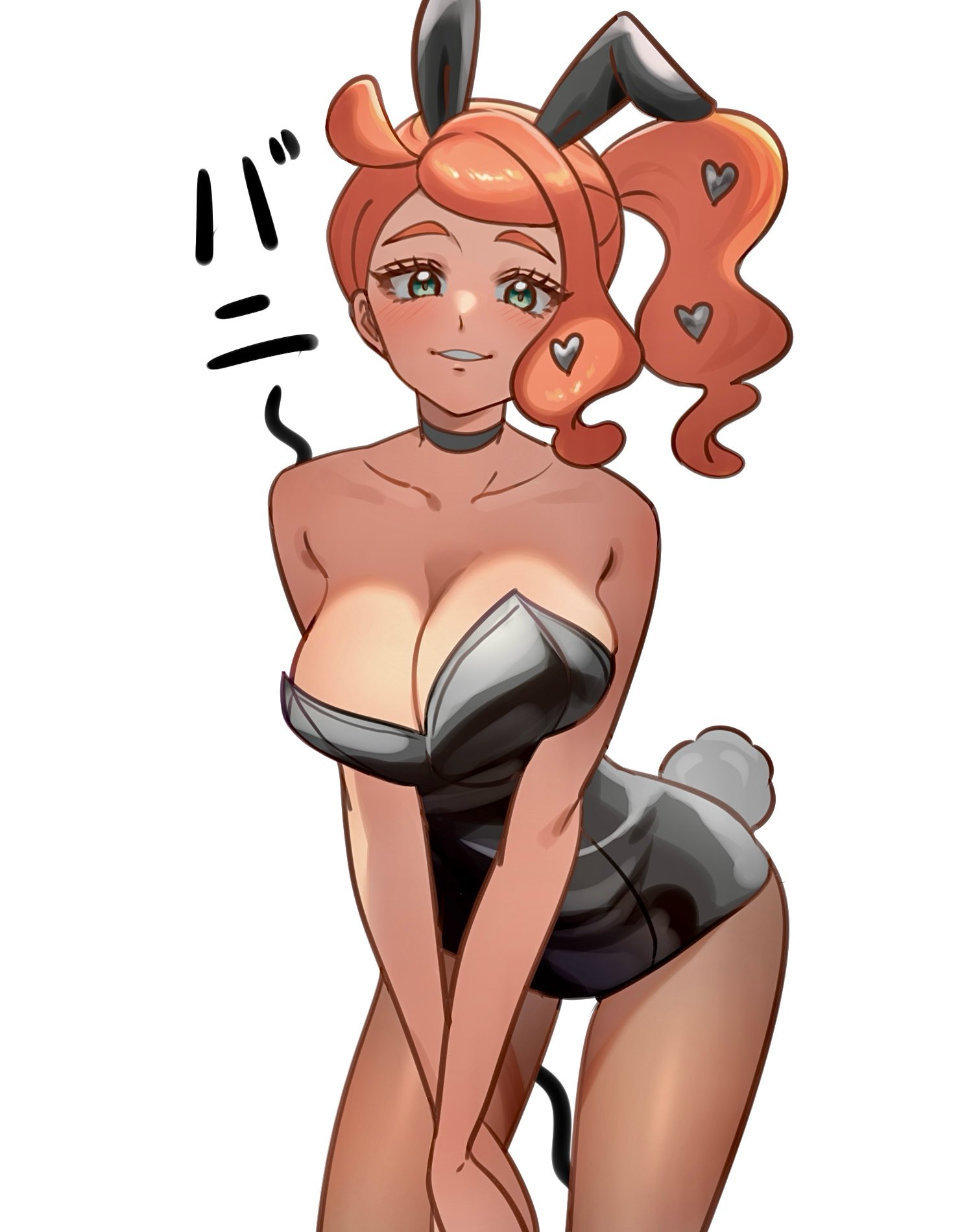 1girls, bunny girl, bunny tail, bunnysuit, female, green eyes, leaning forward, looking at viewer, nintendo, orange hair, pokemon, pokemon ss, ponytail, smile, solo, sonia (pokemon), tail