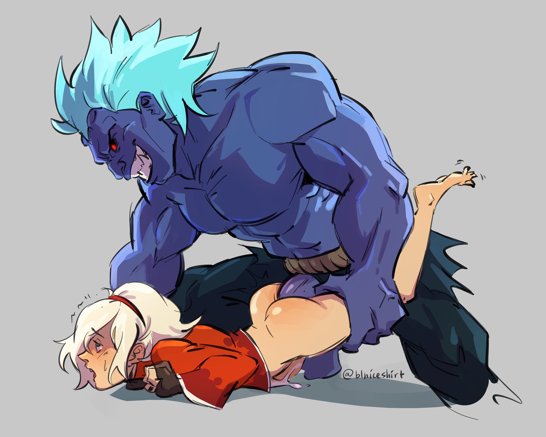 2boys, akuma, anal, ash crimson, blniceshirt, blue skin, boner, crossover, erection, femboy, king of fighters, male, male only, multiple boys, multiple males, oni (street fighter), sex, street fighter, street fighter iv, yaoi