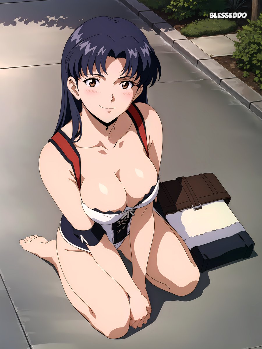 1girls ai_generated big_breasts blesseddo cleavage female female_only long_hair looking_at_viewer misato_katsuragi neon_genesis_evangelion solo