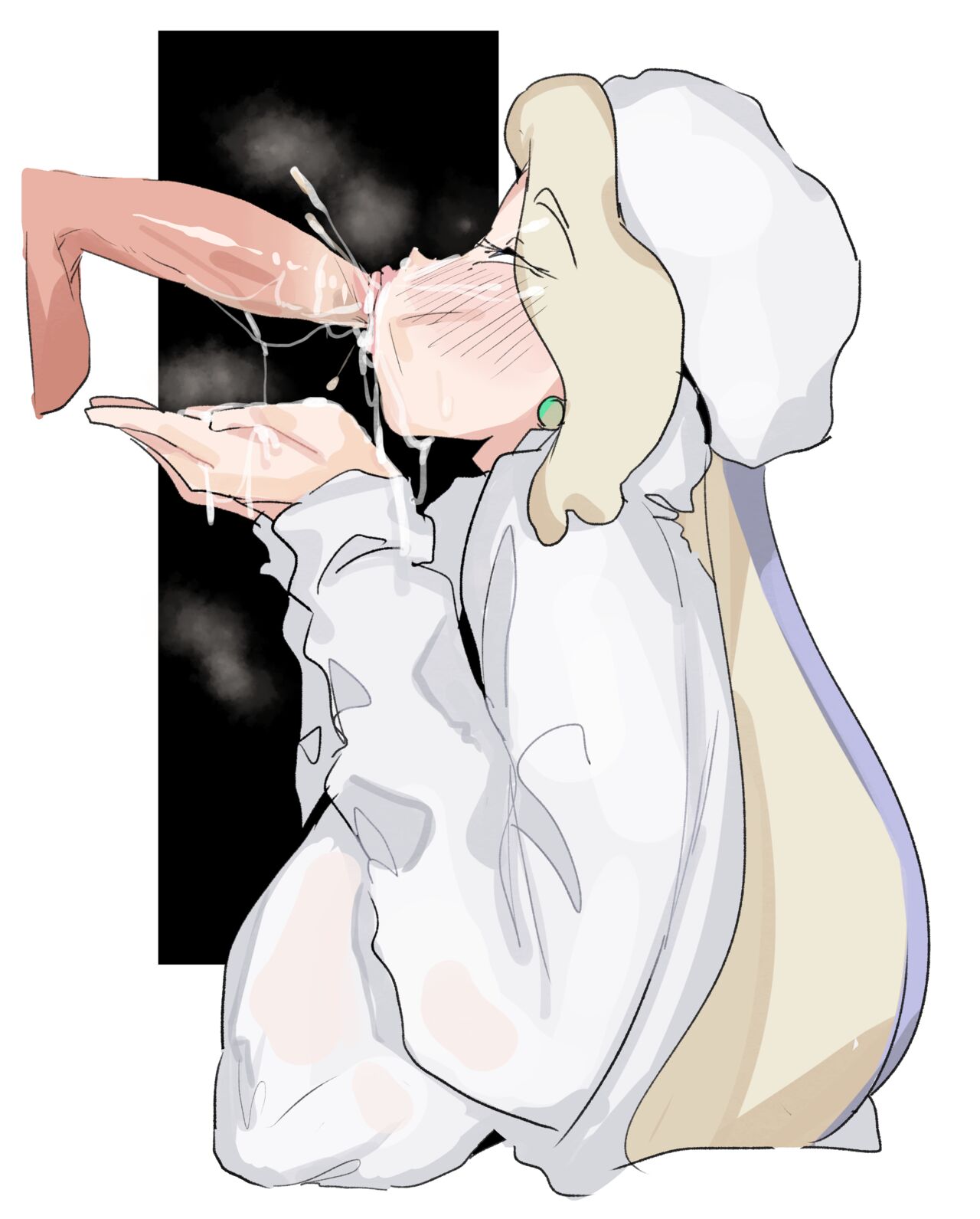 1girls female leebongchun long_hair melony_(pokemon) penis pokemon solo streaked_hair two-tone_hair very_long_hair white_hair white_hat